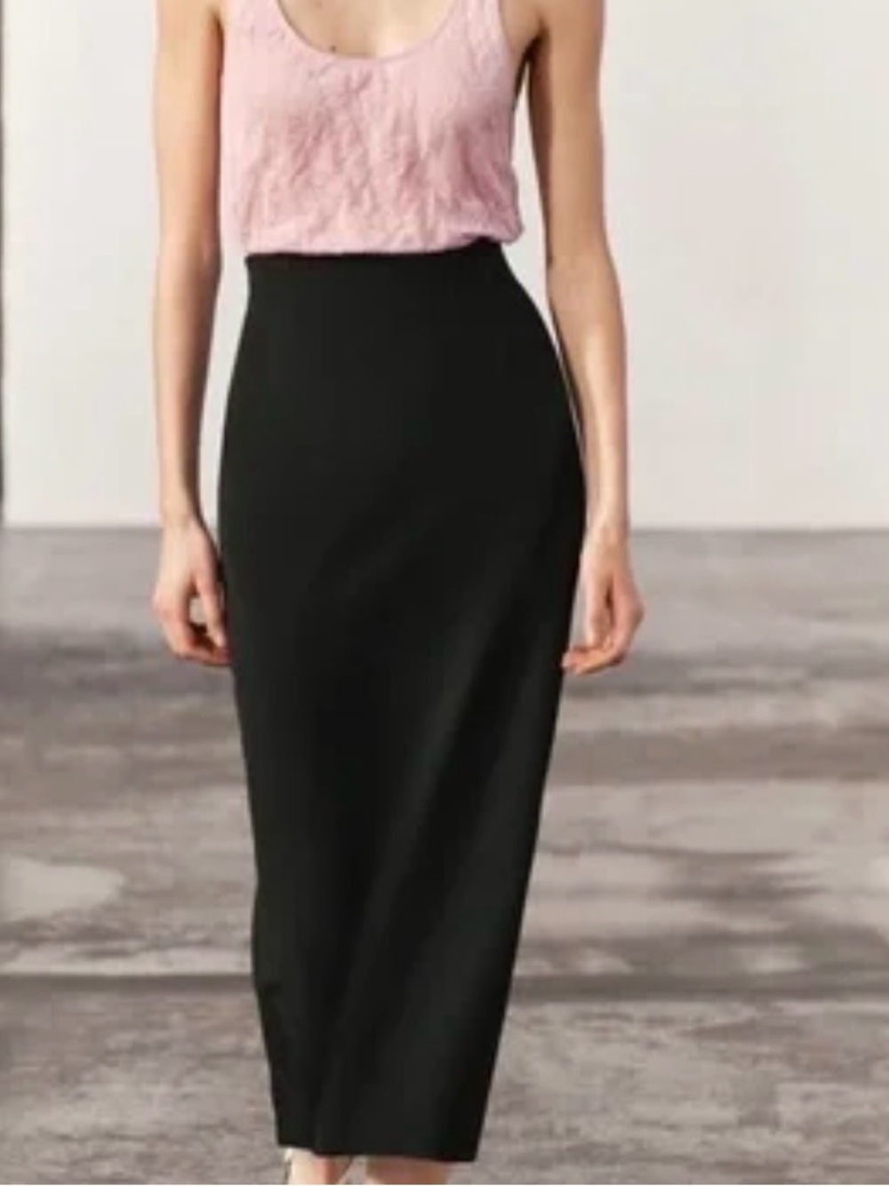 Zara Black High-Waist Midi Pencil Skirt